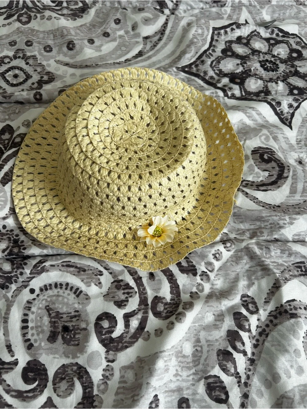 Yellow Straw Sun Hat with Flower Accent